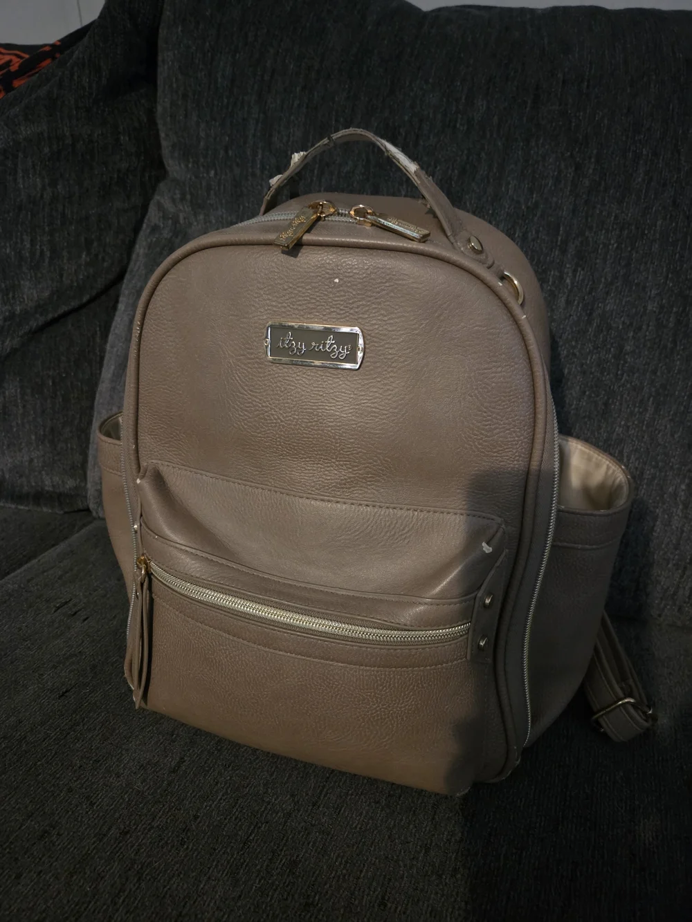 Itzy Ritzy Taupe Leather Backpack - Women's Diaper/Everyday Bag